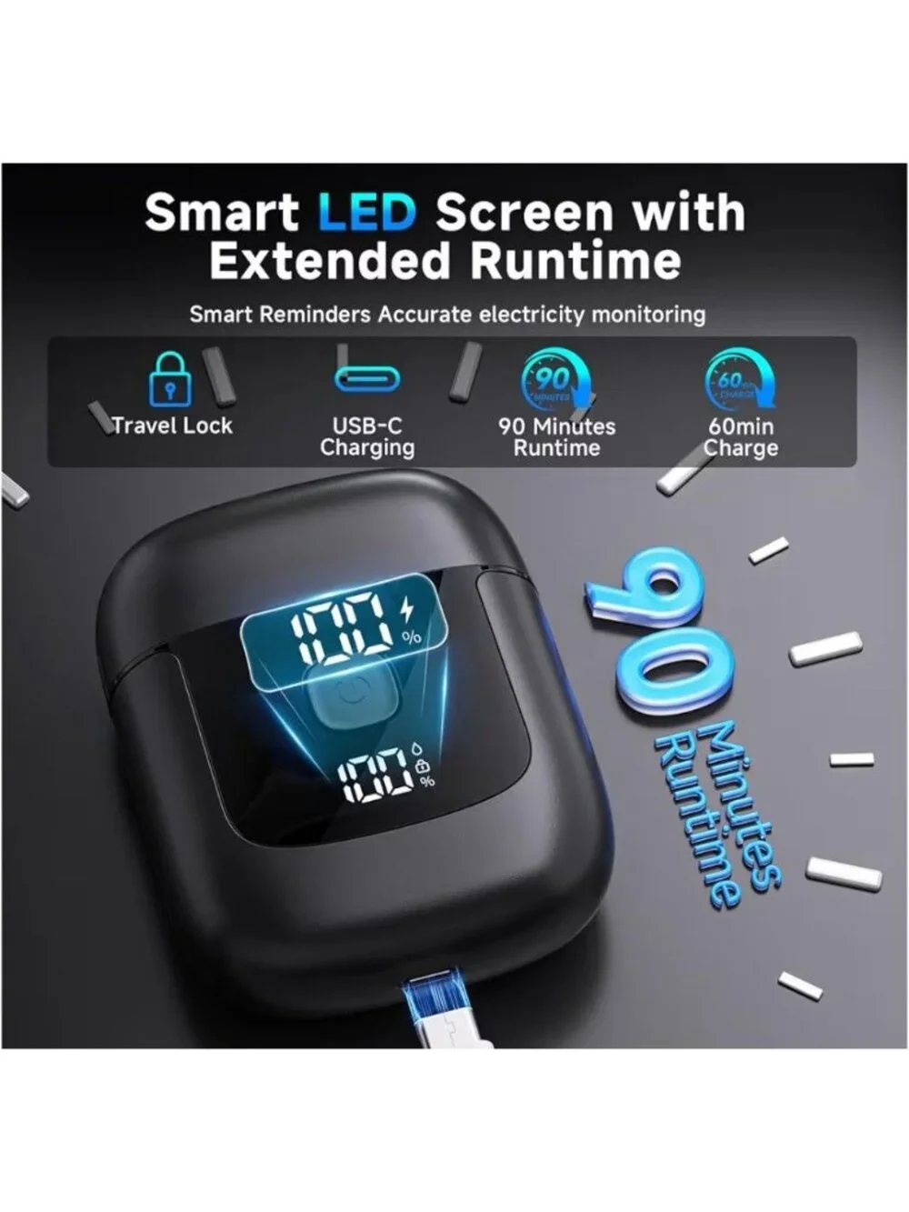 3D Magnetic Floating Electric Foil Shaver With LED Display USB-C Charging